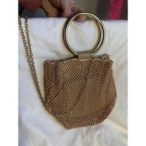 Jessica McClintock Beaded Metal Beads Gold Mesh Bag Cross Body Or Clutch Disco